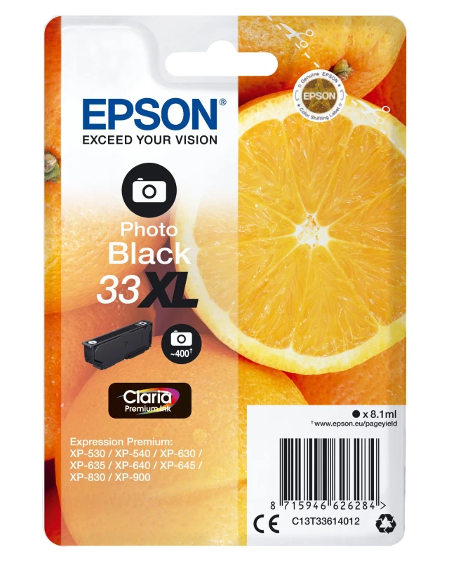Image of Epson Epson Oranges Singlepack Photo Black 33XL Claria Premium Ink C13T33614022