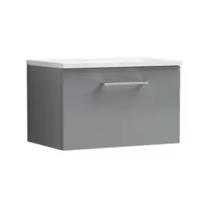 Image of Nuie Arno Gloss Cloud Grey 600mm Wall Hung Single Drawer Vanity Unit with Sparkling White Laminate Worktop - ARN1322LSW - Cloud Grey