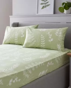 Image of Cotton Traders Hadleigh Fitted Sheet and Pillowcase Set in Green