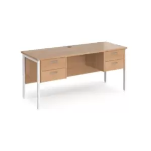 Image of Office Desk Rectangular Desk 1600mm With Double Pedestal Beech Top With White Frame 600mm Depth Maestro 25 MH616P22WHB