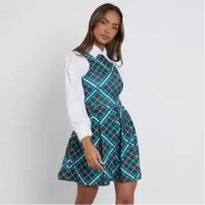 Image of I Saw It First Check Print Racer Neck Pleated Skater Dress - Black