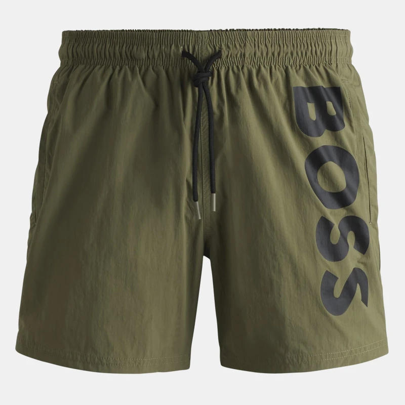 Image of Boss Mens Octopus Swim Shorts, Comfortable Elasticated Waist Dark Beige male S