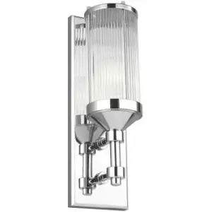 Image of IP44 Wall Light Ribbed Glass Tube Shade Polished Chrome LED G9 3.5W Bulb
