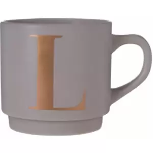 Image of Grey L Letter Mug Ceramic Coffee Mug Tea Cup Modern Cappuccino Cups With Grey Finish And Curved Handle 450 ML w13 x d9 x h9cm - Premier Housewares