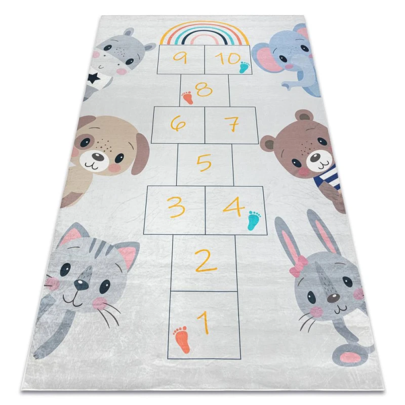 Image of RugsX Bambino 43092 Washing Carpet Animals, Hopscotch For Children Anti Slip - Grey / Ye 200X290 Cm