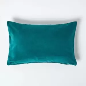 Image of Emerald Green Velvet Rectangular Cushion Cover, 30 x 50cm - Green - Homescapes
