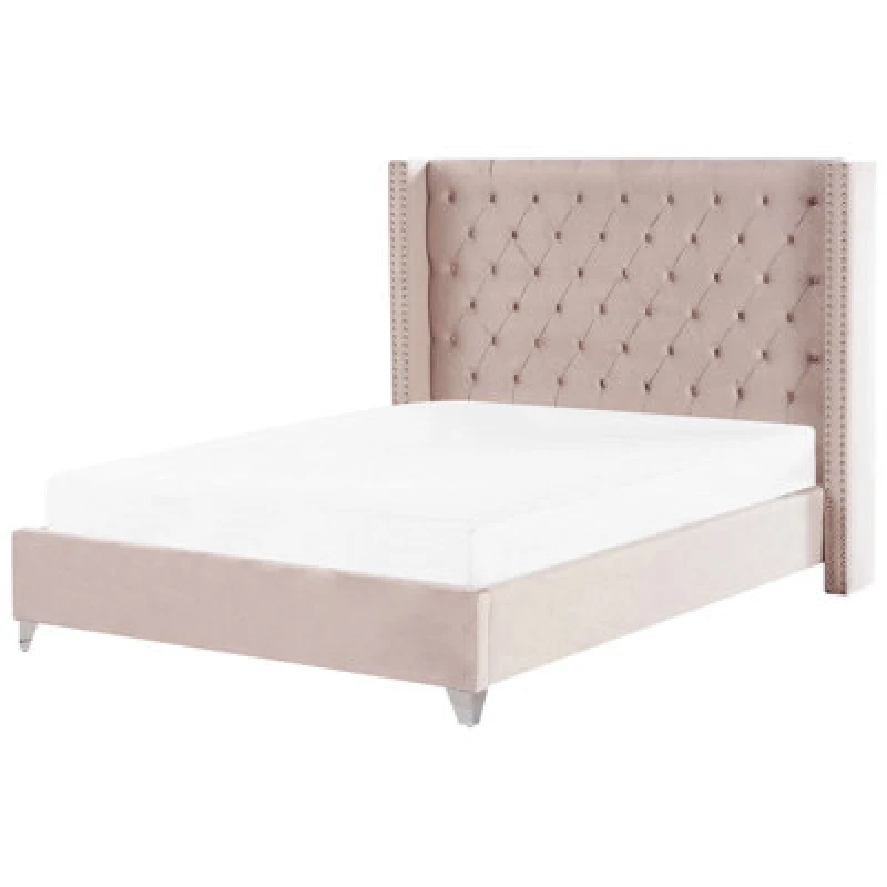 Image of Beliani Bed Velvet Lubbon 180 X 200 Cm (Eu Super King) Pastel Pink