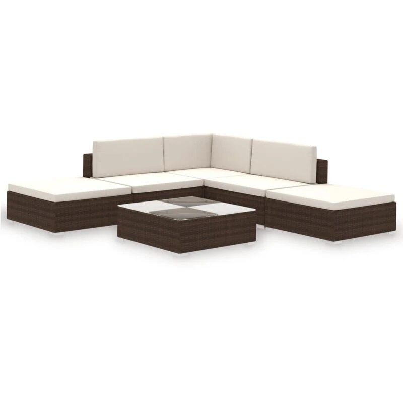 Image of vidaXL Garden Lounge Set 6 Piece with Cushions Poly Rattan Brown Furniture