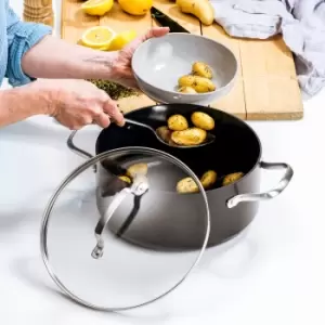 Image of GreenPan Copenhagen Forged Aluminium Ceramic Non-Stick 3 Piece Saucepan and Casserole Dish Set Black