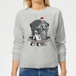 Image of Star Wars Happy Holidays Droids Womens Christmas Sweatshirt - Grey - 3XL