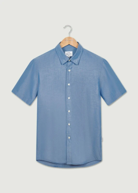 Image of Peter Werth Mens Jim SS Shirt in Indigo Size: Medium Indigo Male M