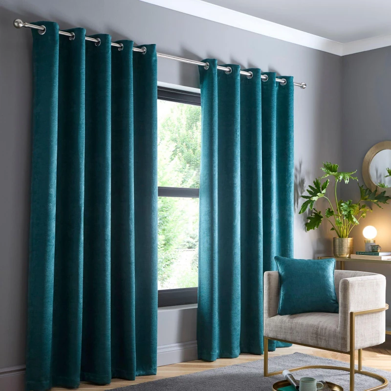 Image of Fusion 'Strata' Triple-Woven Dimout Eyelet Curtains Dark Green