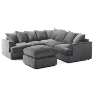 Image of Lana Modern T Arm Jumbo Cord Corner Sofa And Footstool Grey