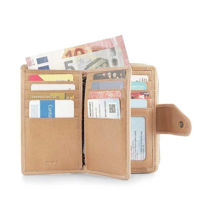 Image of PRIMEHIDE 'Washed Cancun' Leather Zip Around Purse with Inner Flap Light Sand