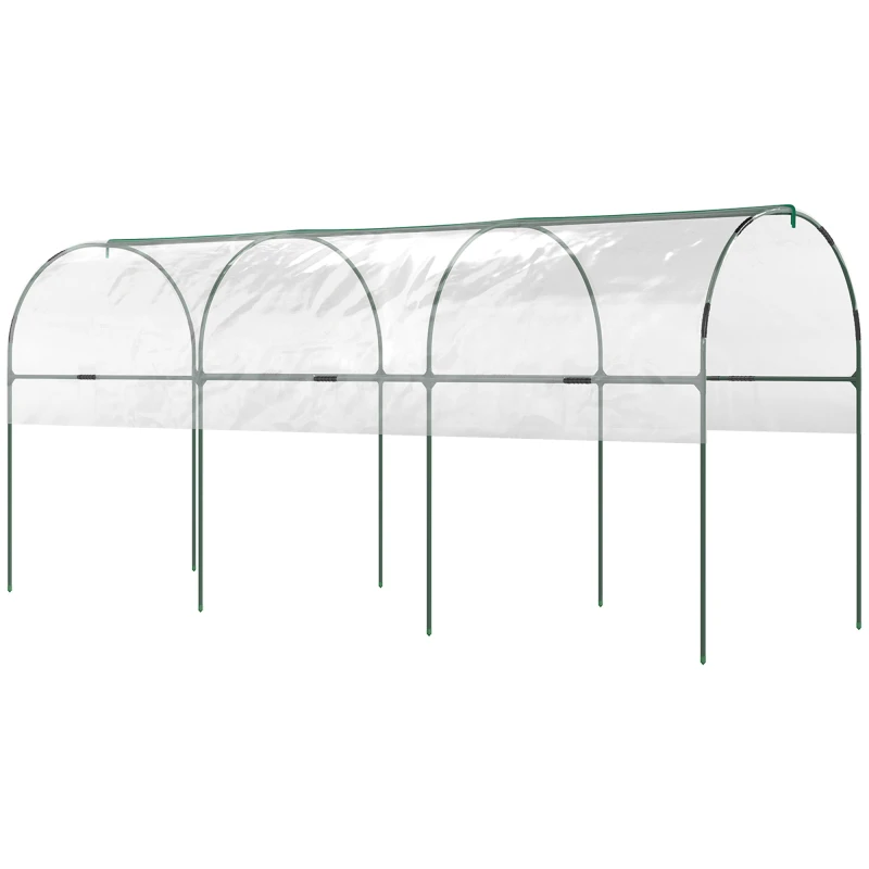 Image of Outsunny Tunnel Tomato Greenhouse with 4 Hoops and Top Tap, Pointed Bottom and Guy Ropes, Clear