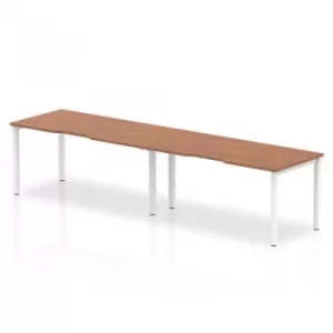 Image of Single White Frame Bench Desk 1600 Walnut (2 Pod)