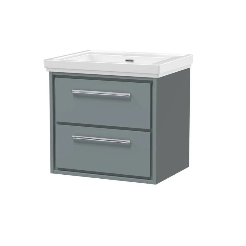 Image of Balterley Modern Wall Hung 2-Drawer Bathroom Vanity, Fireclay Basin, Grey, 600mm in Grey Grey Unisex