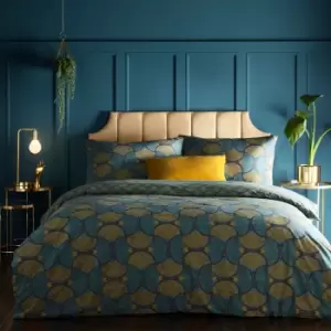 Image of Furn. Riva Decora Teal Duvet Cover and Pillowcase Set Blue and Yellow