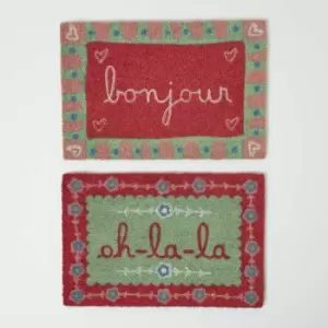 Image of Bonjour & Oh-La-La Rubber & Coir Doormat Set - Pink, Red, Green - Homescapes