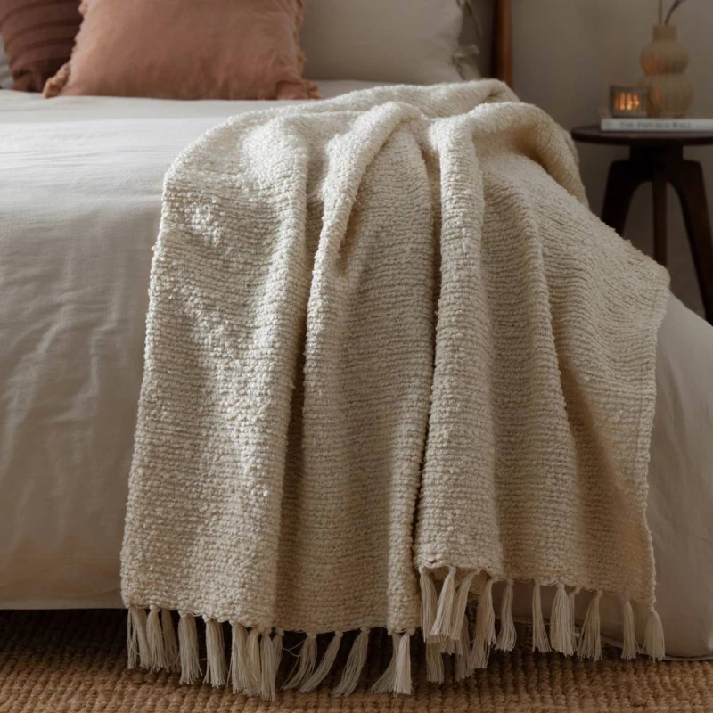 Image of Candar Boucle Textured 130cm x 170cm Throw Ecru