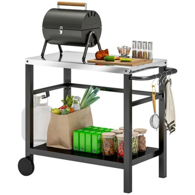 Image of Outsunny Outdoor BBQ Table with Shelf, Outdoor Kitchen, Charcoal Grey 846-164V00CG