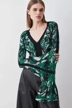 Image of Slinky Embellished Jacquard Knit Top
