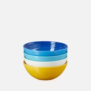 Image of Le Creuset Riviera Collection Cereal Bowls - 16cm - Set of 4 - Azure Blue, Teal, Meringue, Nectar