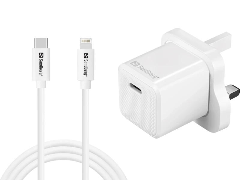 Image of Sandberg USB-C AC 20W Charger UK + Lightning 1M