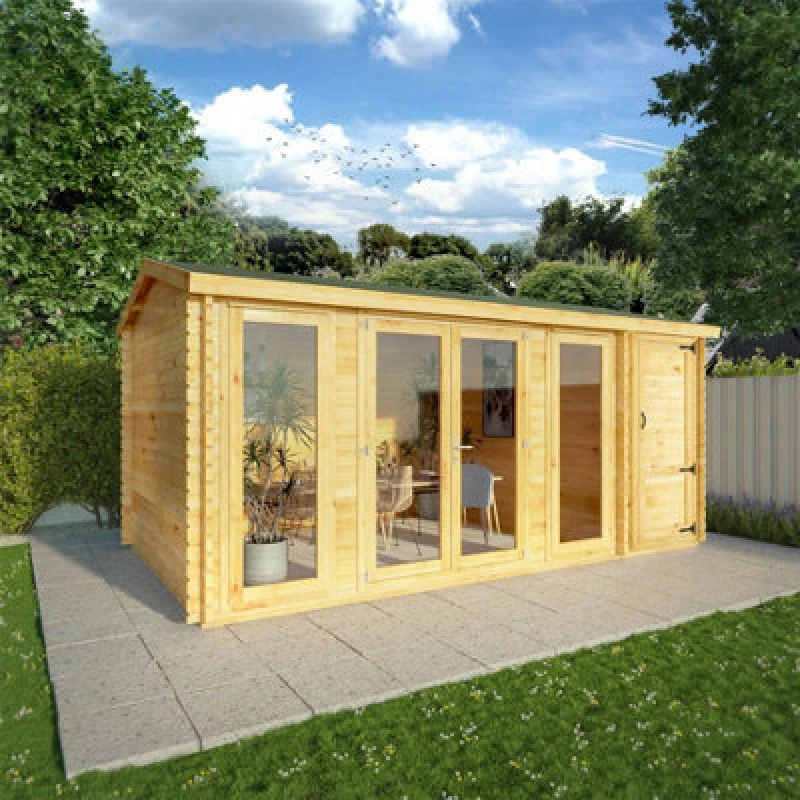 Image of Waltons 5.1M X 3M 44mm Wooden Log Cabin With Side Shed Outdoor Garden Room