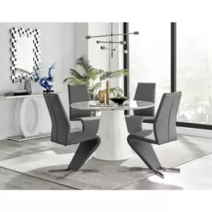 Image of Furniturebox Palma White Marble Effect 120cm Round Minimalist Dining Table & 4 Grey Willow Silver Feet Faux Leather Chairs