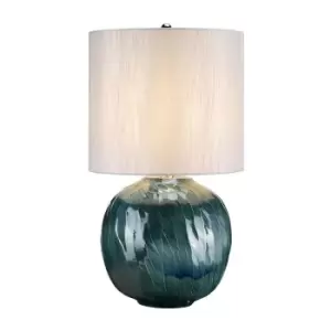 Image of Table Lamp Ocean Blue Light Grey Faux Silk Shade Included Blue LED E27 60W Bulb