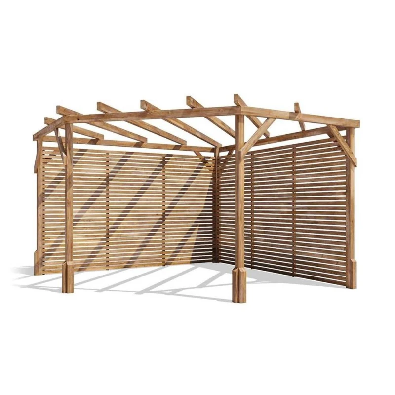 Image of Dunster House Wooden Corner Pergola With Slatted Walls & Trellis 3M X 3M Utopia Diamond