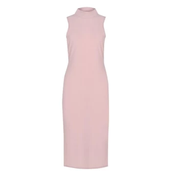 Image of Fabric Brushed Soft Rib Slit Detail Midi Dress - Pink