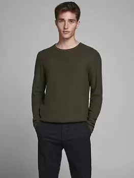 Image of Jack & Jones Carlos Knitted Crew Neck Jumper, Olive Size M Men