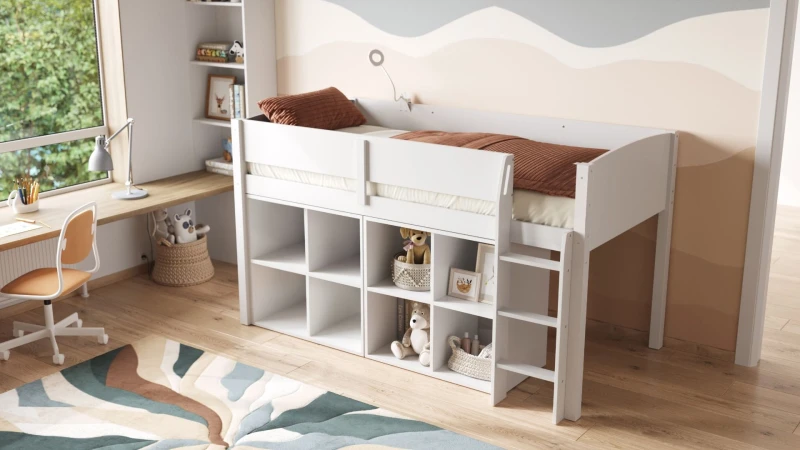 Image of Flair Loop Mid Sleeper Bed Cube Unit Set in White Size: Single White Unisex Single