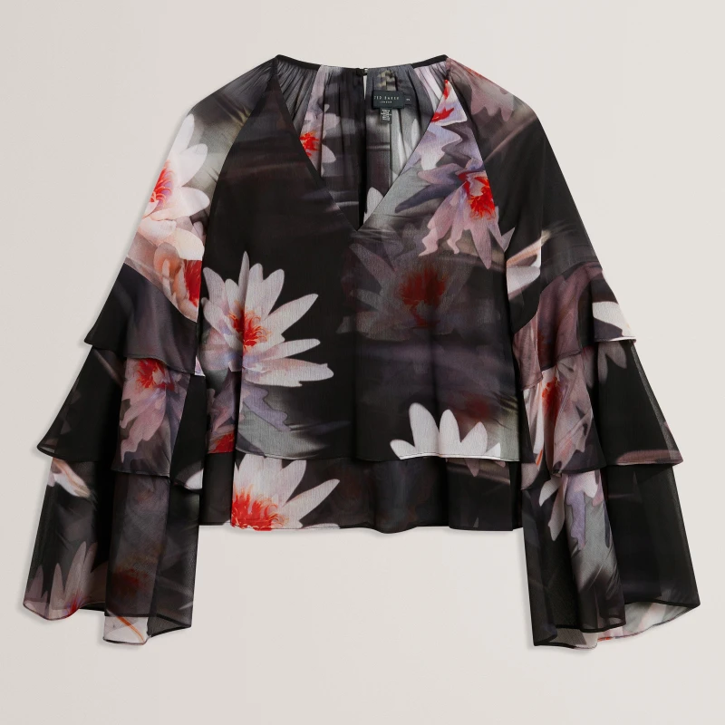Image of Ted Baker Ted VNk LS RuffleTop Ld62 Black female 8 (XS)