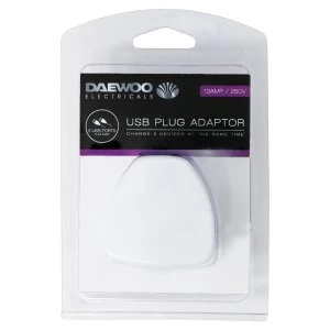 Image of Daewoo Plug Adaptor with 2 USB Ports - White