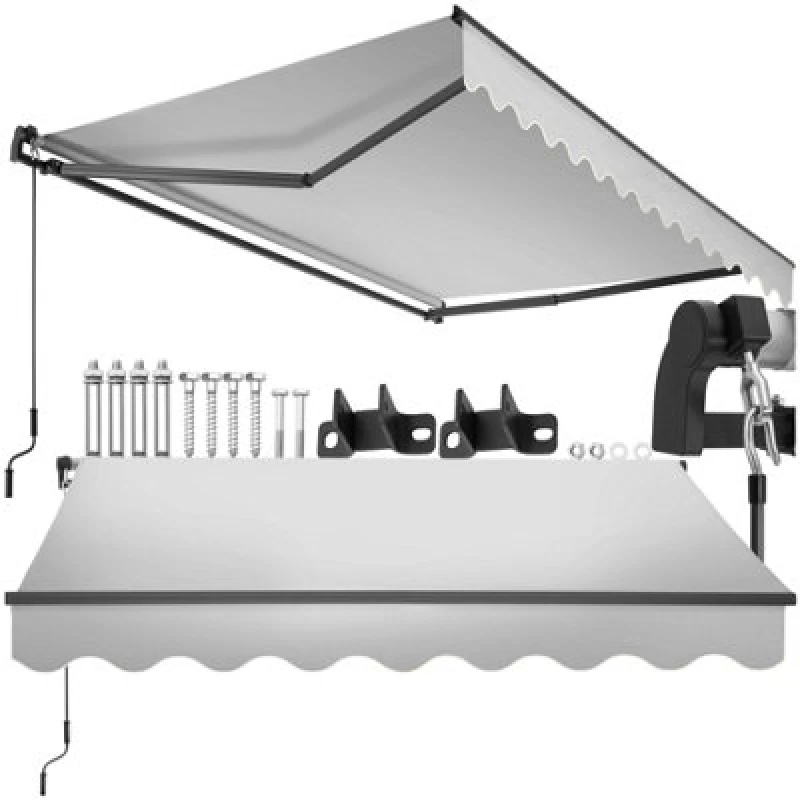 Image of Tectake Retractable Awning Ornella - Wall Bracket Incl, Easy Adjustment, And Uv Blocking 250 X 200 Cm - Light Grey