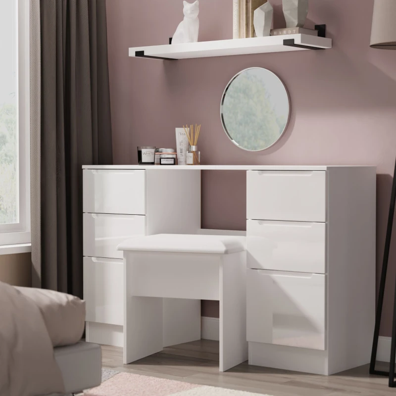 Image of Welcome Furniture Ltd Milan 6 Drawer Double Pedestal Desk in White Gloss & White - Ready Assembled, White MIL030WGW