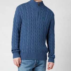 Image of Polo Ralph Lauren Mens Cable Knit Half Zip Jumper - Derby Blue Heather - M