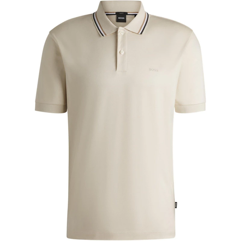 Image of Boss Mens HBB Penrose 38 Polo Shirt, Signature Tipped Collar Open White 131 male 2X Large