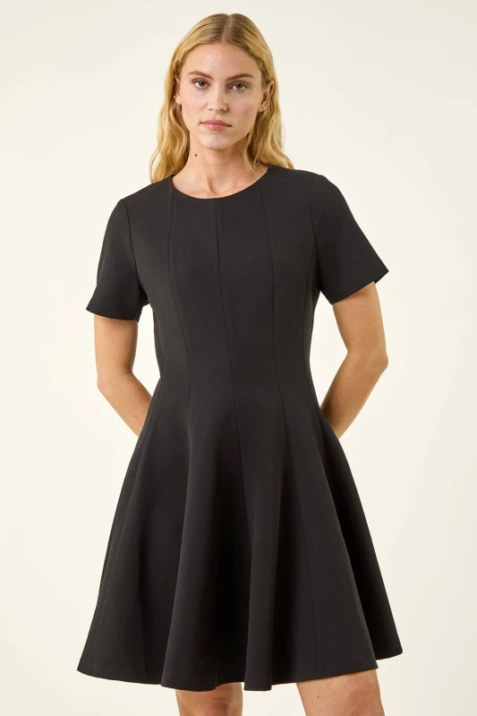 Image of Roman Womens Panel Flared Stretch Dress in Black Size: 18 Black Female 18