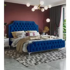 Image of Gaia Upholstered Beds - Plush Velvet, Small Double Size Frame, Blue - Blue
