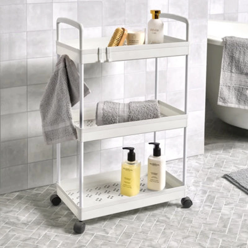 Image of OHS OHS Trolley Cart 3 Tier Roll Bathroom Storage Makeup Kitchen Organiser in White White One Size Unisex 5027434212156