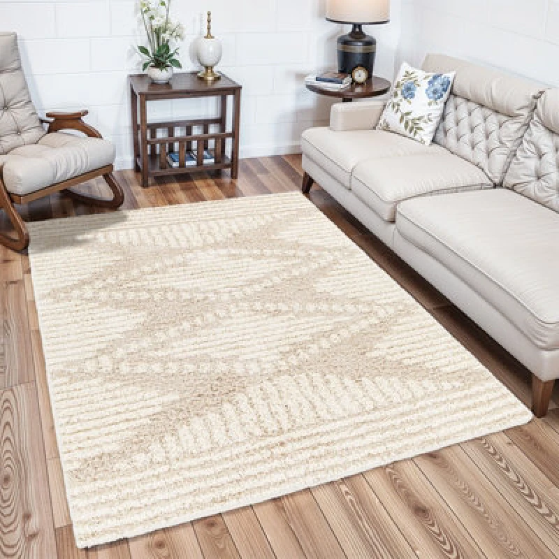 Image of Livabliss Shaggy Modern Plush Pile Light Beige Nuria Area Rug 200 X 290 Cm - Easy Care, Non Shedding, Ideal For Living Room & Bedroom