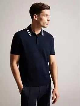 Image of Ted Baker Mahana 'T' Stitched Knitted Polo Shirt - Navy, Size 4, Men