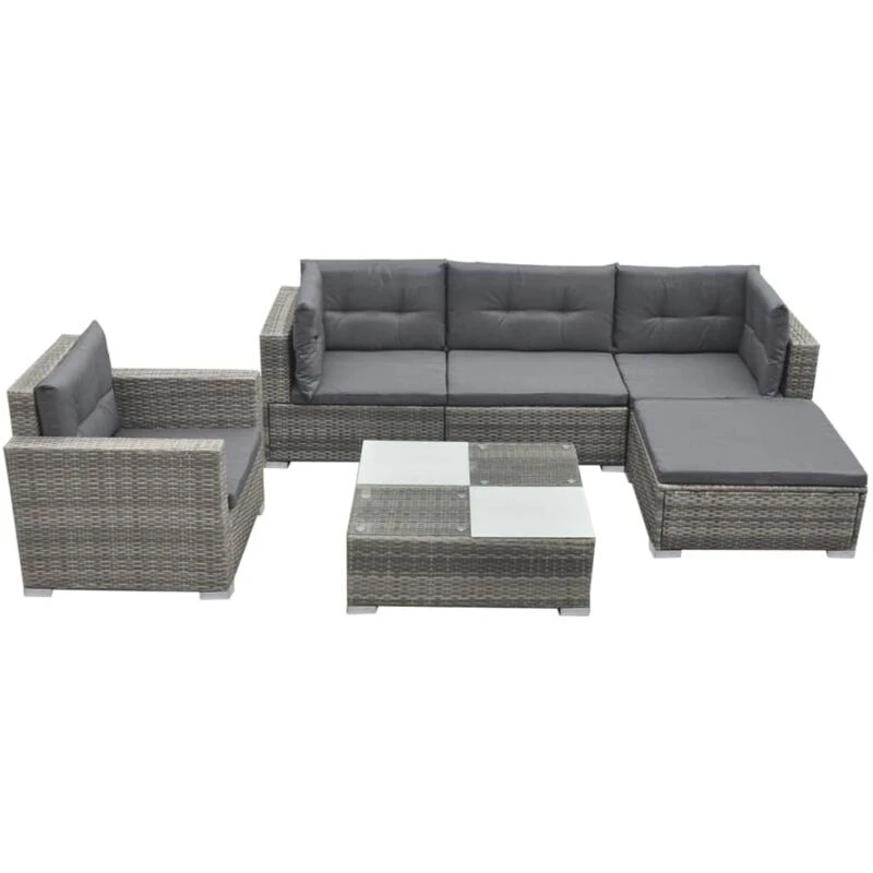 Image of 6pc vidaXL 42744 Rattan Garden Sofa Set 5 Seater Outdoor Rattan Furniture Set