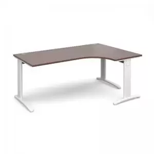 Image of TR10 deluxe right hand ergonomic desk 1800mm - white frame and walnut