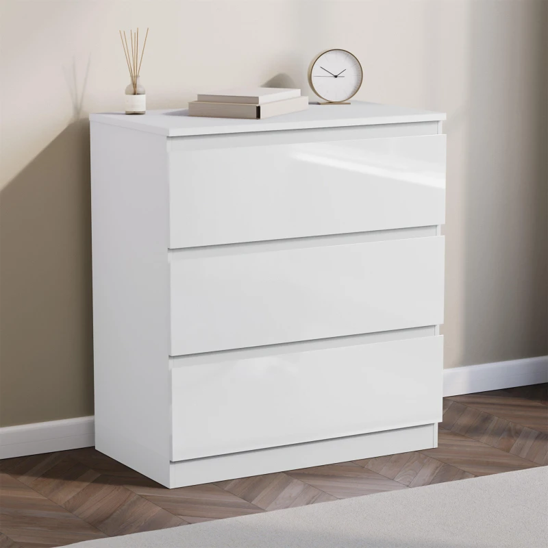 Image of Lassic Glinton 3 Drawer Chest High Gloss White unisex 3 Drawer