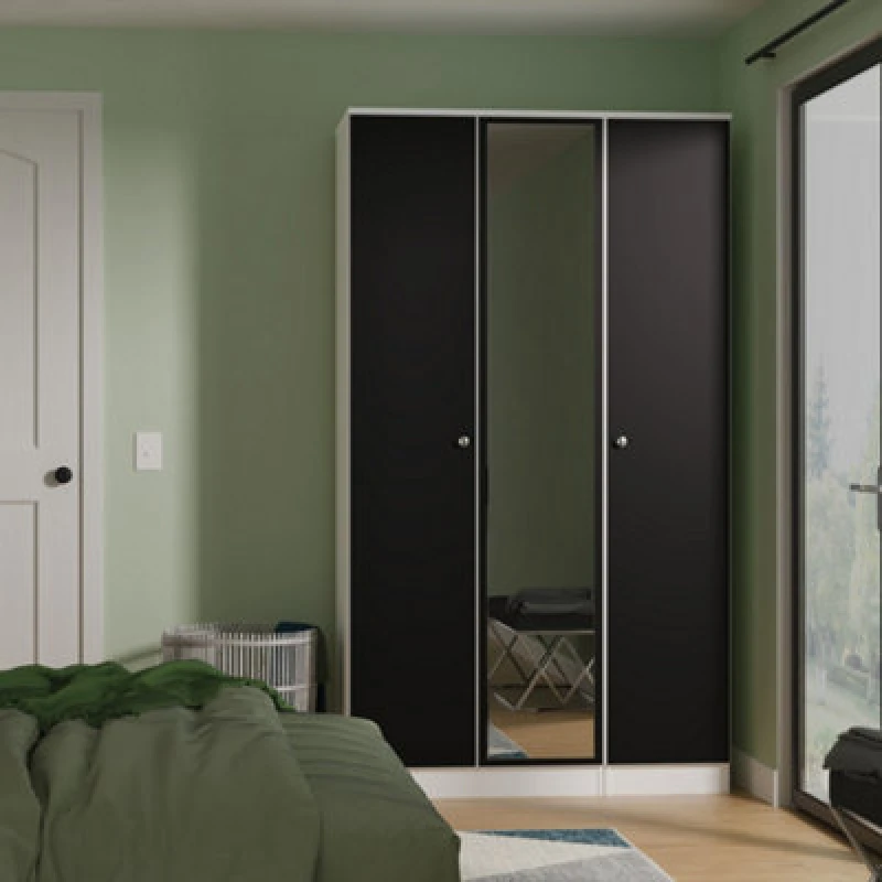 Image of Portland Tall Triple Mirrored Wardrobe In Black & White Matt (Ready Assembled)